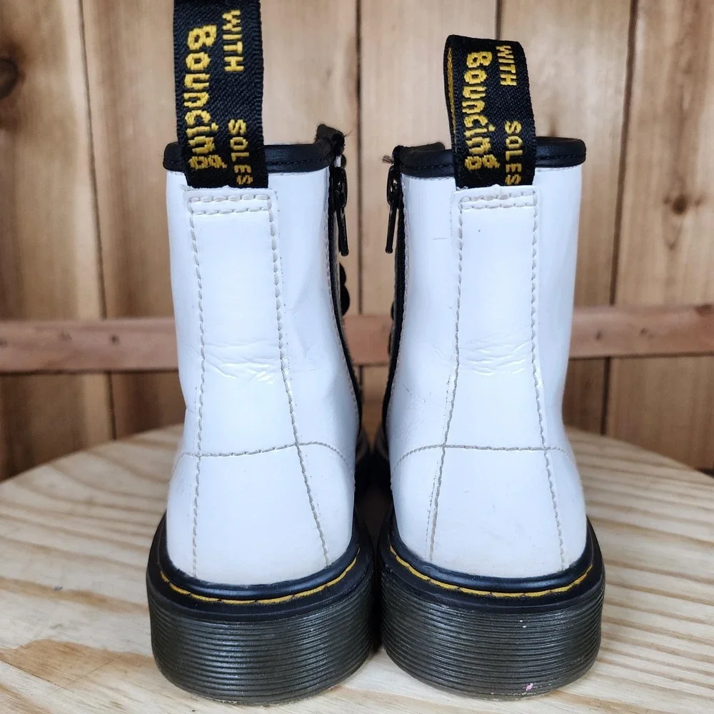 Dr Martens 1460 J Boots Kids Size 3 White Leather Combat Lace Up Side Zip‎ Ankle